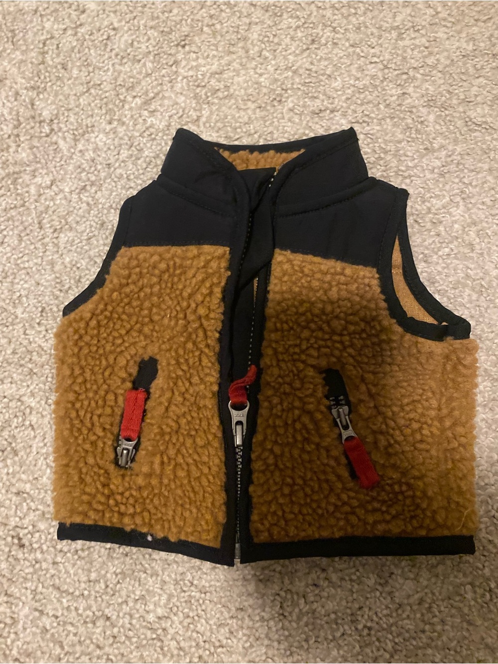 Carter's Brown Sherpa Vest with Black Trim and Red Accents